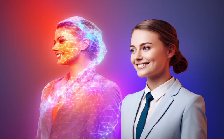 Woman with digital clone